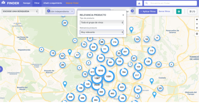 Mapa de la zona de madrid aplicando los filtros
